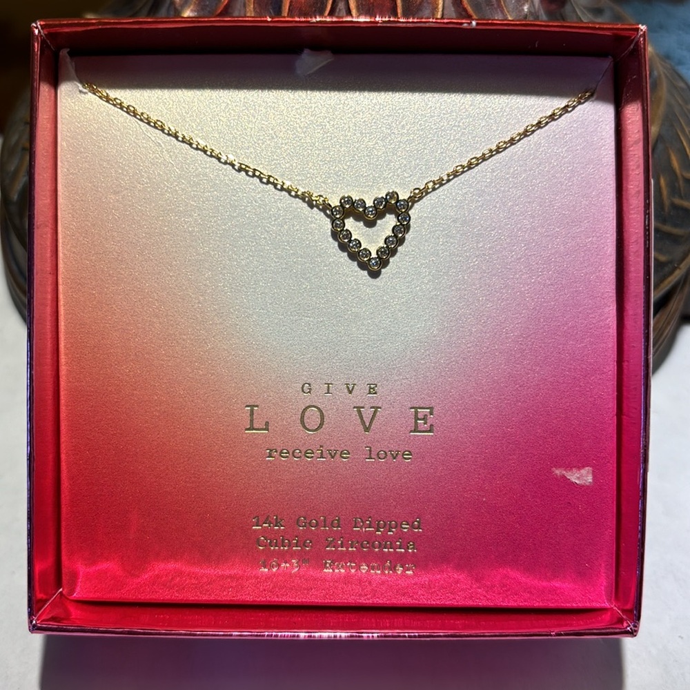 A New Day 14K Gold Dipped Cubic Zirconia Open Heart Pendant Necklace - Picture 6 of 9